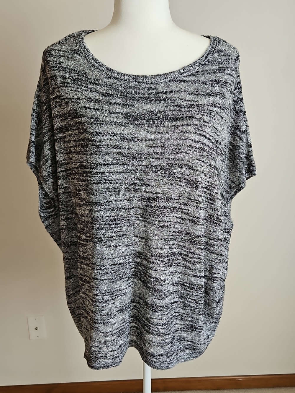Purejill Marled Light Elliptical Pullover Black White Linen Cotton NEW LG